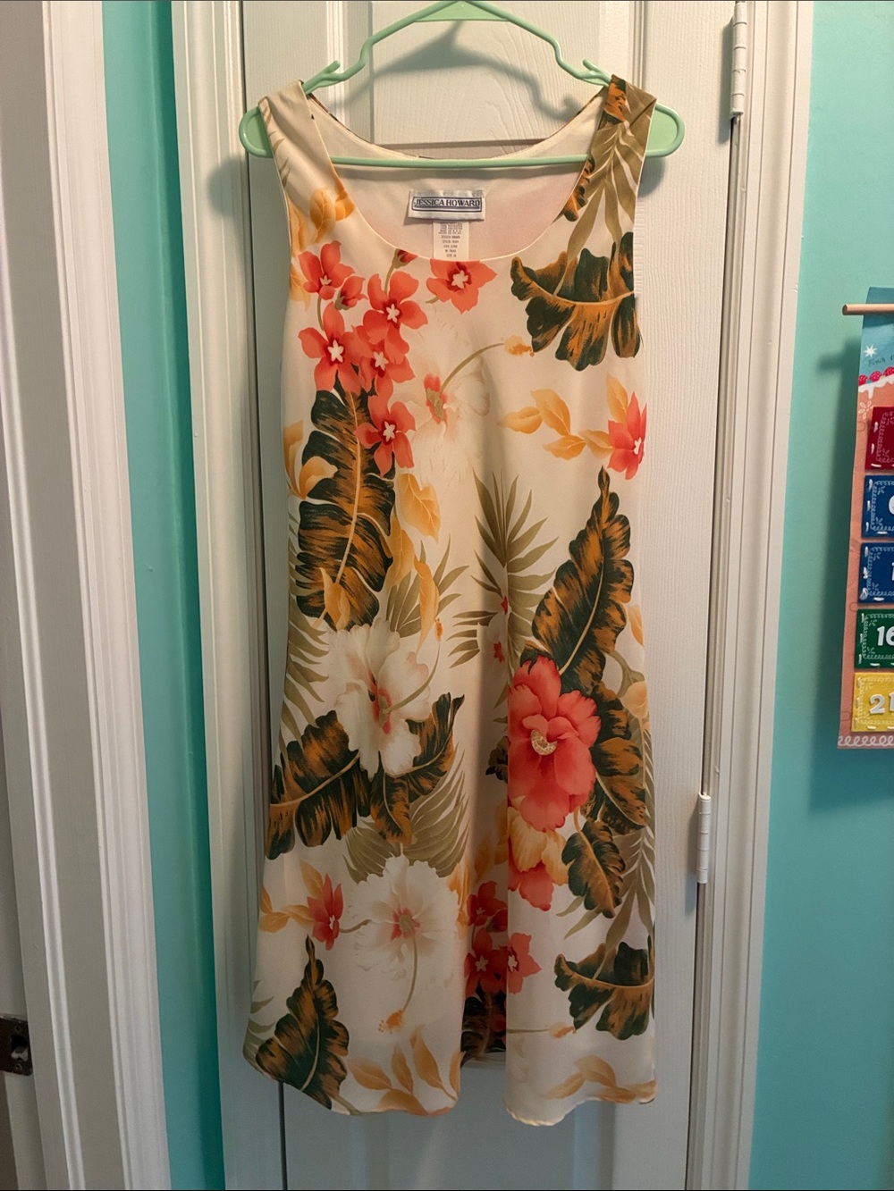Jessica Howard Cream Dress with Coral Floral Accent